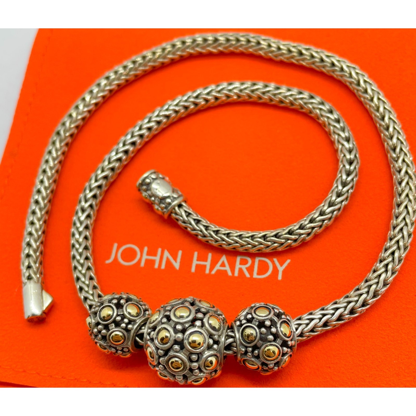 John Hardy Jaisalmer Trio Ball Necklace 18k Gold & Sterling Silver, 16”